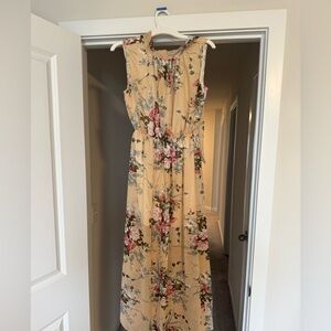 Floral Sleeveless Maxi Dress - Nude